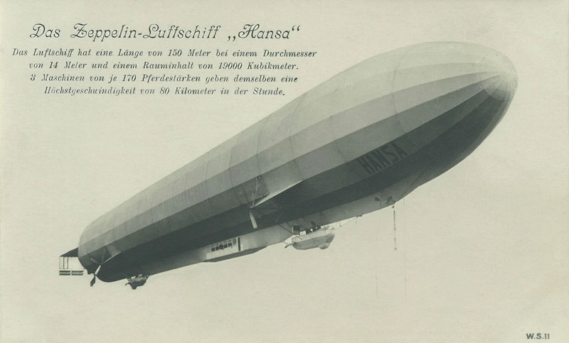 The Germans started using zeppelins for the war and some of these zeppelins